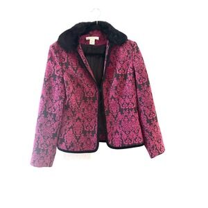 Pursuits Ltd Y2k Fuchsia Black Damask Brocade Blazer Whimsigoth Collar Size 10